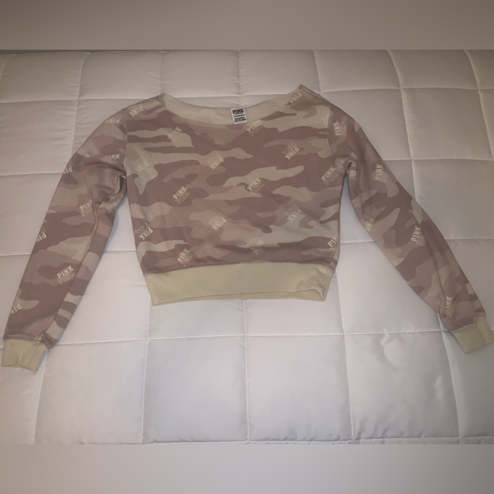 PINK-Light Camo crop sweater. Size XS